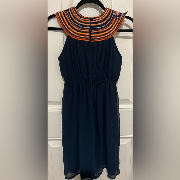 Judith March Anthropologie Navy Dress w/ Patchwork & Yarn Collar Sz Small - Picture 12 of 16